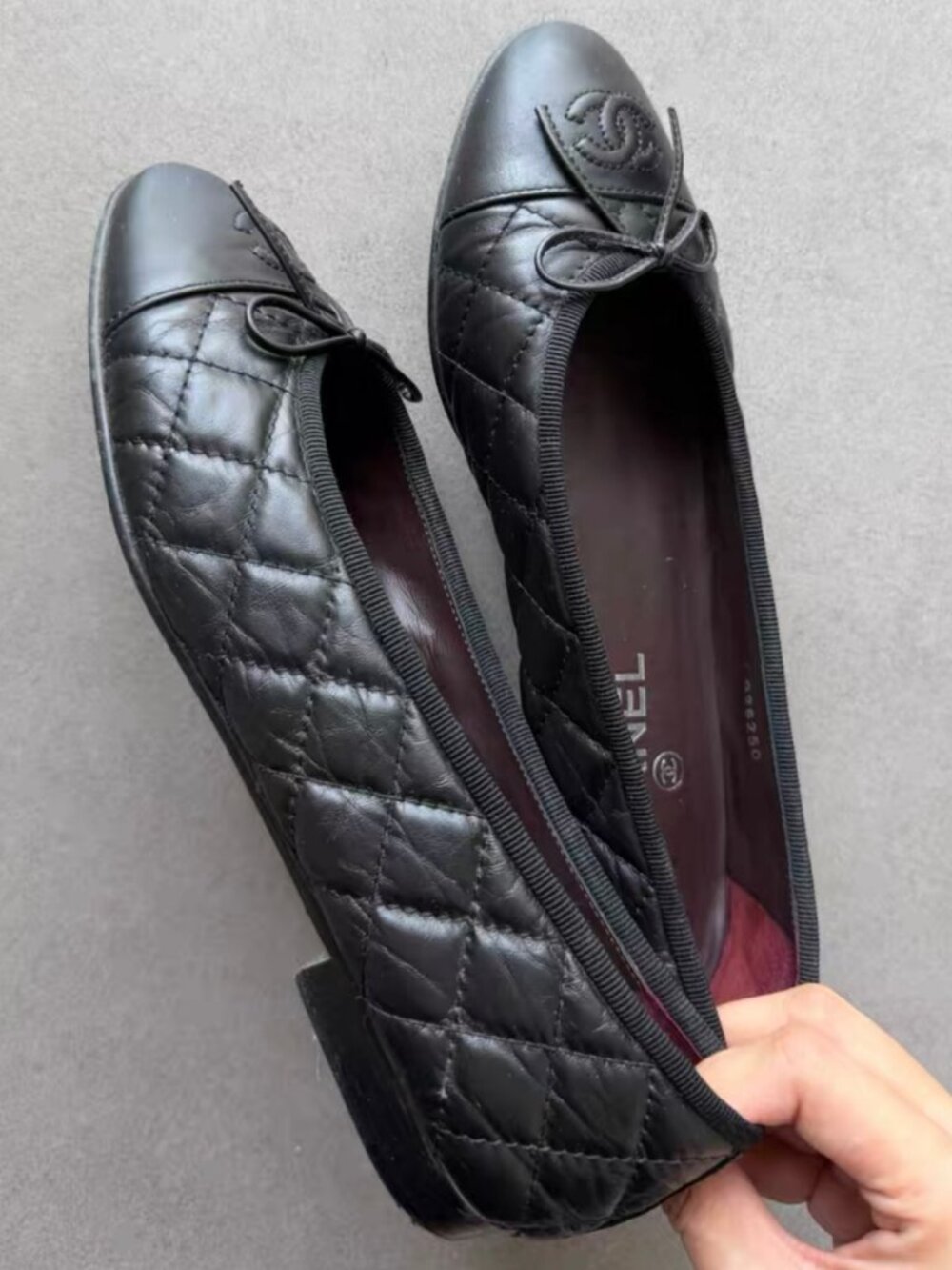 CHANEL Black Quilted Cap Toe Ballet Flats